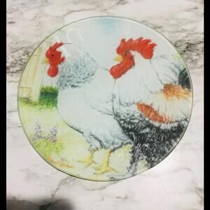 COUNTRY FARMHOUSE ROOSTER GLASS CUTTING BOARD